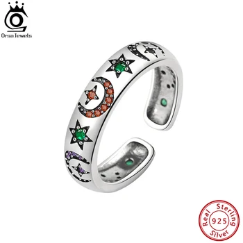 ORSA ŠPERKY 925 Sterling Silver Farebnými Zirkónmi Star&Moon Prstene pre Ženy, Dievčatá, Večné Kapela Prstene, Šperky Darček k Narodeninám SR292