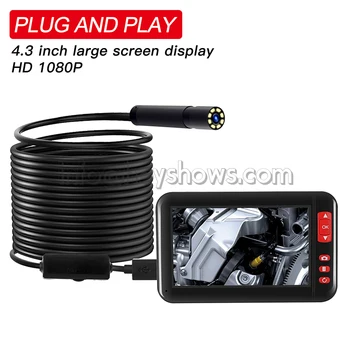 Plug And Play, 8MM 1080P 4.3 Palcový LCD Displej HD Endoskopu Borescope IP Kamera USB Inšpekcie Endoscopio S 8 Led
