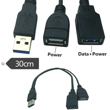 Prenosné pamäťové Zariadenia Dátový Kábel USB3.0 Samec Na USB Samec+Samica Predlžovací Kábel, Dvojité Male Plus Napájanie High-Speed Trans