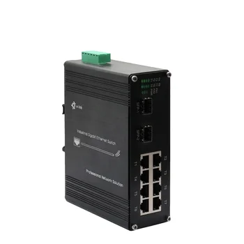 Priemyselná 8 porty pre gigabit a 2 porty SFP Vlákniny Nespravovaná wall-mount Din Lištu Ethernet Switch