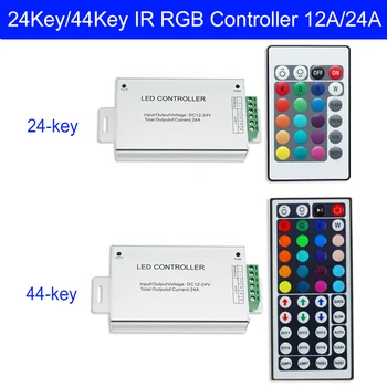 RGB LED Controller 12A 24A 24keys 44 kľúče, IR Diaľkové Ovládanie Hliníkové DC12V-24V pre 5050 / 3528 RGB LED Pásy Svetla