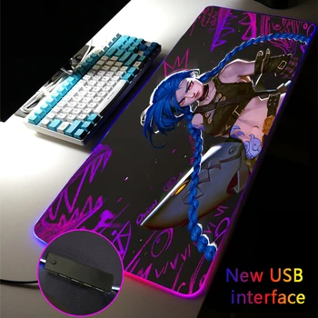 RGB Podložku pod Myš, USB Hub Typec Rozhranie JINX Koberec Štyri USB Dokovacia Dock LOL Multi-interface Gaming MousePad Anime Arcane DeskMat