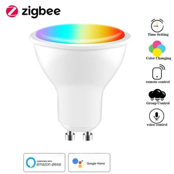 RGB+SCS 100-240V 5W Tuya Zigbee Smart GU10 Žiarovky Pozornosti Stmievateľné LED Žiarovka Hlasové Ovládanie Práce S Alexa Domovská stránka Google