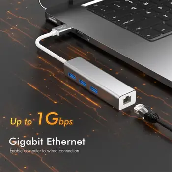 Rozbočovač USB Adaptér Ovládač-free Splitter Adaptér Plug And Play Kompaktný 4 Port USB 3.0 Hub s LAN Siete
