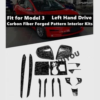 Skutočné Uhlíkových Vlákien Kované Vzor Interiéru Auta Kryt Výbava Pre Tesla Model 3 LHD Interiérové Dekoračné Nálepky, Auto Príslušenstvo