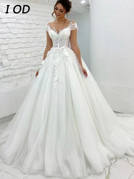 Som OD Elegantné Svadobné Šaty Princezná Ramena 3D Čipky Appliques Boho guľové Šaty Svadobné Sweep Vlak Vestidos De Novia