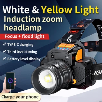 Svetlé 1000LM Nabíjateľná Žlté Svetlo Vedúci Svetlo Prenosné Hlavu, Vodotesný, Baterka, USB Nabíjanie 10W Rybárske Svetlo