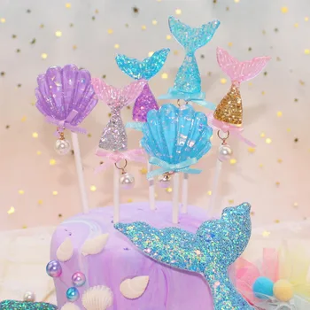 Trblietavé Morská Víla Škrupiny Tichom Ice Cream Tému Happy Birthday Party Dodáva Krásu Tortu Vňaťou Dekorácie Deti Cupcake