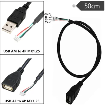 USB2.0 4P MX1.25 Kábel 4P MX1.25 Samica na USB 2.0 Žena/ Muž USB Dupont 4 pin Kábel, 50 cm