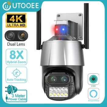 UTOOEE 4K 8MP Duálny Objektív Vonkajšie Wifi Fotoaparát 8X Zoom PTZ AI Auto Tracking Anti-theft Sirény Alarmu Bezpečnostné Kamery iCsee