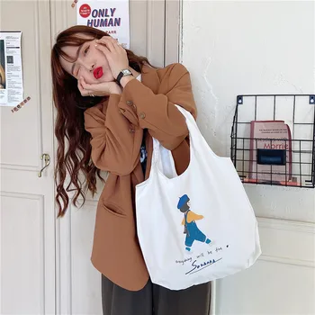 Vytlačené plátno taška študent osobnosti ramenní taška eko opakovane nákupní taška pre Ženy 2020 Skladacia Opakovane Nákupní Taška
