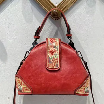 Výšivky, Kvetinové Žena Tote Tašky Vintage Ženy Kožené HandbagsChinese Štýl, Módne Dámy Plece alebo Messenger Bag