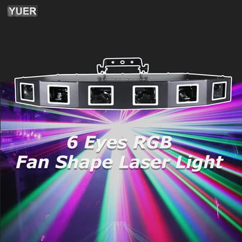 YUER 6 Oči RGB Ventilátor Tvar Laser Fáze svetelný Efekt Projektor DMX Zvuk Hudby Pre DJ, Disco Party Bar Vianočné Dovolenku na Čítanie