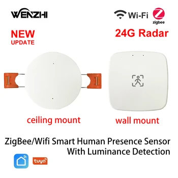 ZigBee Wifi 24G MmWave Radar Ľudskej Prítomnosti Snímač Pohybu So Svetelnosťou/Vzdialenosť Detekcie 5/110/220V Tuya Inteligentný Život Doma urob si sám
