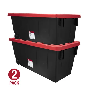 úložný box organizátor 50 Galón modulom Vekom s Kolieskami Plastové Skladovanie Tote, Base Black/Red Veko, Sada 2