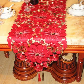 Červená Svadobný Stôl Runner Kvetinový Ručne Vyšívané Stôl Runner Luxusné Tabuľke Pretekárov Na Podujatia, Party Dekorácie