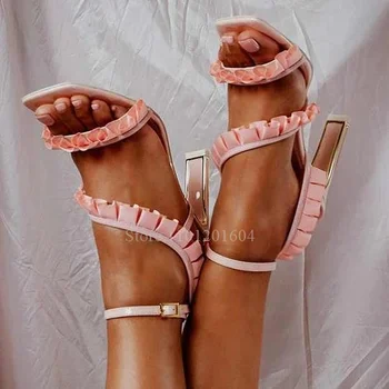 Čipky Prehrabať Dizajn Značky Podpätky Riband Fringe Dúhové Ružové Sandále Otvoriť Slingback Stručné Appliques Módne Ženy Letné Topánky
