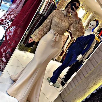 Šampanské Moslimských Celebrity Večerné Šaty Dlhé Morská Víla Elegantné Plus Veľkosť Arabčina Dubaj Pron Party Šaty 2022 Župan De Soirée