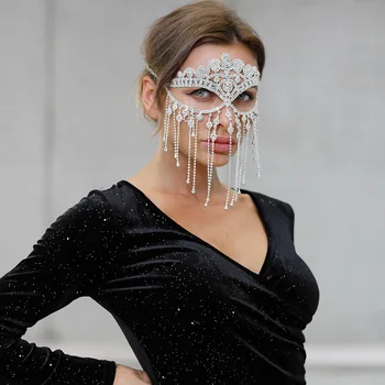 Šperky Masku na Tvár pre Ženy Crystal Head Reťazca Party Dekorácie, Rekvizity Luxusné Loptu Maska Strapec Dievča Maškaráda Príslušenstvo 2023