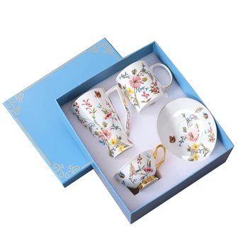 Šťastie luxusné kvetinové kosti Čína šálku kávy tanier, hrnček English afternoon tea cup keramické pitnej cup domov svadobný dar