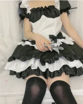 Ženy, Muži Slúžka Zamestnanca Oblečenie Anime Cosplay Dlhé Šaty Čiernej a Bielej Zástere Šaty Lolita Šaty 5XL