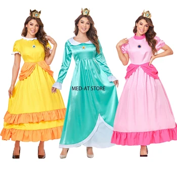 Ženy Princezná Cosplay Kostým Galaxy Rosalina Modré, Ružové A Žlté Šaty Broskyňa Fantázie Cos Halloween Maškaráda Šaty Vybavy Koruna